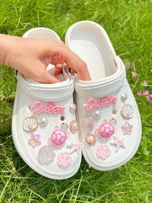 20pcs Pink Ocean Series Shoe Charms, Shell, Starfish, Bow DIY Accessories, Charm Set For Perforated Slippers - Pink - View 3
