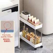 Multifunctional Rolling Cart, Hollow Drainage Ultra-Thin Storage Cart, Slim Storage Cart, Narrow Storage Rack (12cm Wide), Bathroom Storage Rack, Kitchen, Bathroom, Laundry Room Mobile Storage Rack, Space-Saving Floor-Standing Storage Rack, Multi-Layer Stainless Steel + Plastic Material (Can Be Used For Washing Vegetables), Suitable For Narrow Spaces - Multicolor - View 10