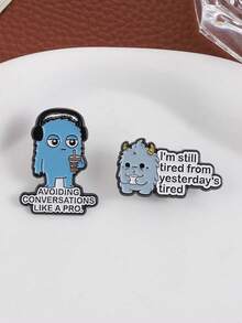 1set Introvert Mood Enamel Pins Cartoon Animal Brooches Lapel Badge Still Tired From Yesterdays Tired Jewelry Gift For Friends - Multicolor - View 10