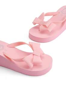 Trivaya Sandalias cómodas y casuales con suela gruesa para mujer, sandalias de estilo "hada" de unicolor, ligeras y suaves con correa antideslizante, sandalias de tira en T versátiles de EVA para playa y vacaciones de verano, chanclas - Rosa - Ver 3