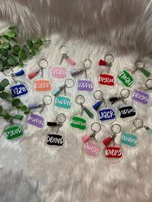 1pc Personalized Acrylic Round Keychain, Cute Keychain With Name, Creative Gift, Vinyl Keychain, Personalized, Unique, Customized, Gift For Him, Gift For Her - Multicolor - View 2