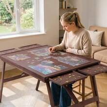 1500-Piece Folding Puzzle Table – 27.6" Tall Wooden Jigsaw Board With 4 Drawers And Protective Cover - Chocolate Brown - View 6