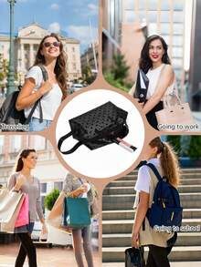 Sac cosmétique en maille noire avec imprimé cœur, organisateur de toilette de voyage transparent avec fermeture éclair, sac à maquillage portable de tailles multiples pour les voyages, le camping, le rangement des cosmétiques et des articles de toilette - Noir - Voir 8
