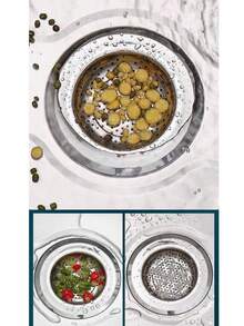 1个不锈钢水槽沥水篮，浴缸/浴室排水过滤器，毛发收集器，适用于1.65英寸至4英寸的排水管，银色小号，黑色大号。不锈钢食物垃圾收集篮，适用于厨房水槽、浴缸/淋浴排水口、花园/车库排水口、洗衣/拖把池排水口。碎屑过滤器。金属水槽排水过滤器，厨房/浴室工具，水槽配件，清洁工具，排水配件，过滤器，家居用品。 - A - 查看 9