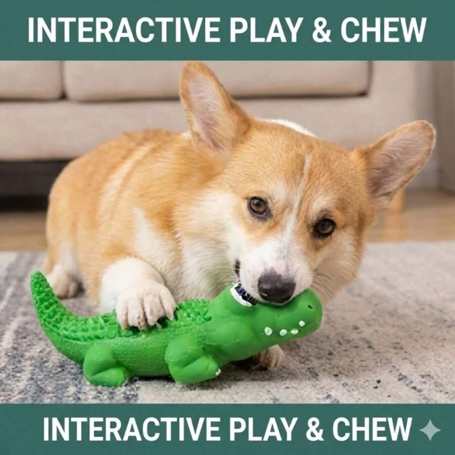 1pc Squeaky Dog Toys For Medium Dogs, Soft Latex Squeaky Dog Ball, Cute Funny Squeak Crocodile Pet Toys, Durable Crocodile Dog Chew Toy Aggressive Chewers, Teeth Cleaning Dental Care For Dogs