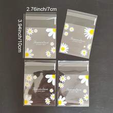 100pcs Daisy Print Gift Bags, Transparent Self-Adhesive Small Packaging Bags Suitable For Wedding Favors, Birthday Tea Party, Small Gifts Packaging, Suitable For Christmas, Halloween, Christmas Eve - Transparent 7*7cm - View 6