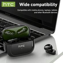 [Auriculares compactos] Auriculares intrauriculares mini de marca HTC NE51 nuevos, sonido envolvente 3D, compatibles con múltiples dispositivos, 4 horas de duración de la batería, adecuados para deportes, oficina, juegos y talla grande escenarios - Ver 2