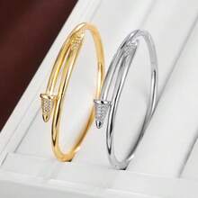 1pc Minimalist Arrow Shaped Design Cubic Zirconia Inlaid Women Bracelet - Multicolor - View 9