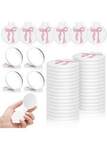 10pcs Pink Bow Mini Pocket Mirrors, Compact And Portable, Suitable As Gifts For Women, Birthday, Bride Wedding Party - Pink Bow - View 2