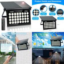 150W Reflector Solar Exterior Luz Solar Exterior Lamparas Solares Externas Jardin Atardecer al Amanecer Luz Blanca Fría de 6500K para porches Patios Jardines Garajes y Jardines - NEGRO - Ver 1