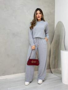 Women's Set, Fleece Set, Comfy Set, Women's Winter Set, Women's Casual Set, Wide-Leg Pants Set, Comfy Women's Look, Comfortable Women's Clothing, Stylish Women's Set, Women's Winter Set 2026, Women's Set, Winter Fashion, Basic Women's Set, Elegant Casual Women's Set - Màu Xám nhạt - Xem 1