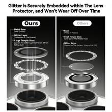 3Pcs Glitter Camera Lens Protector For IPhone 17 Pro Max, Cute Girly Metal Lens Cover, Shiny Separate Ring Design, 9H Tempered Glass Camera Protection, Anti-Scratch HD Lens Film, Silver - Silver - View 3