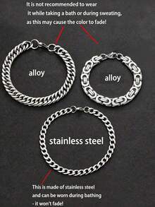 3pcs/Set Men's Stainless Steel Simple Fashion Link Chain Bracelet, Daily Wear Bracelet - Silver - View 3