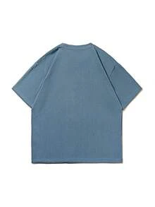 GRDR Men's Summer Casual Healing Style Line Print Round Neck Short Sleeve T-Shirt - Dusty Blue - View 4