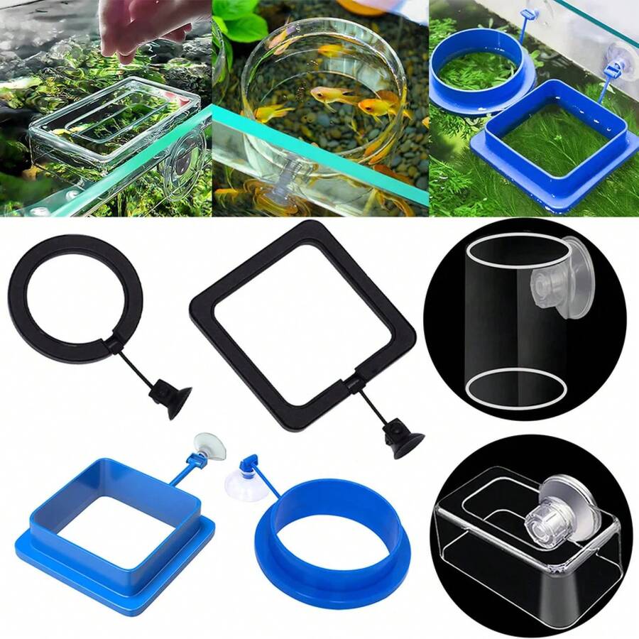 Alimentador con ventosa para acuario, alimentador de anillo para pecera, estación de tanque de peces, bandeja flotante para comida, alimentador, accesorio para acuario - 05 - Ver 1
