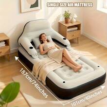 Portable Foldable Inflatable Mattress With Backrest And Dual Pillows. Dual-Use Inflatable Bed For Home And Camping. Thickened Portable Air Pump. Suitable For Outdoor And Indoor Use. Suitable For Bedroom, Living Room, Camping, Party, Park, Etc. - Multicolor - View 7