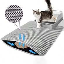 1pc Grey Cat Litter Mat, Small Size Litter Box Mat, Anti-Splash Anti-Tracking, Large Double-Layer EVA Material, Filtration Washable Leak-Proof Litter Mat, Convenient Cleaning, Multiple Sizes Available, Pet Cat Litter Mat - Grey - View 4