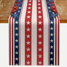 1pc Patriotic 4th Of July Table Runner, Red White And Blue Star Stripe Design, Perfect For Independence Day BBQ, Memorial Day And Summer Party Decoration - Multicolor - View 1