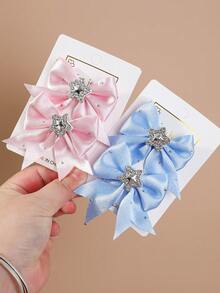 10/5pcs Girls Colorful Pentagram Rhinestone Fabric Pearl Bow Hair Clips, Hair Accessories For Daily Use - Multicolor - View 4