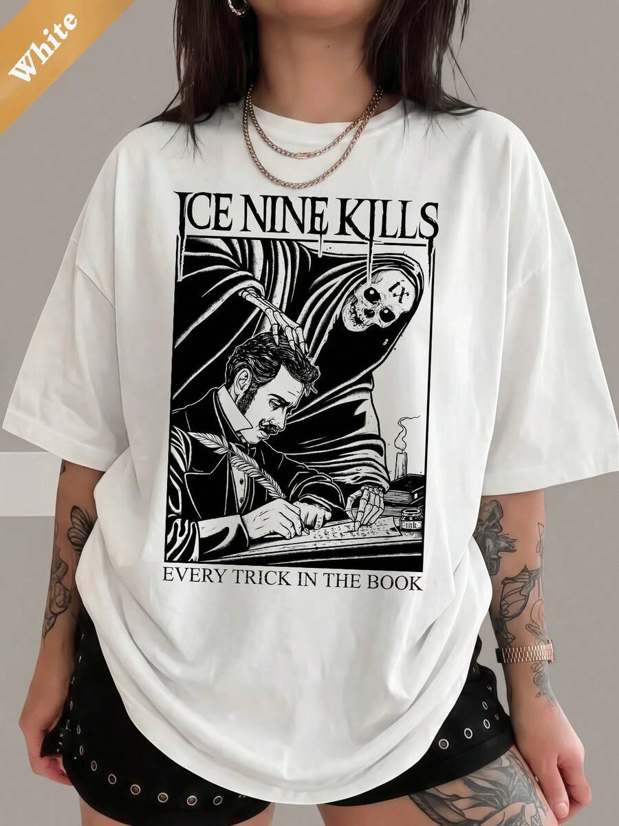 Ice Nines Kills Every Trick In The Book T-Shirt, Horror Metal Band Graphic Tee, 100% Cotton Casual Unisex Top - White - View 1