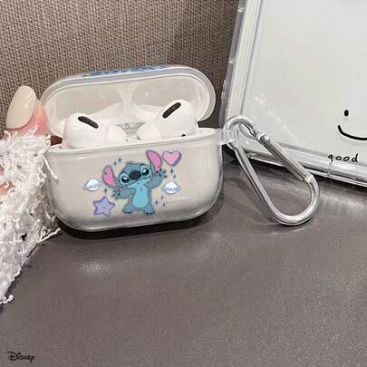 Disney Stitch Star & Heart Genomskinligt AirPods Pro-skal Söt Happy Stitch Transparent Stötsäkert skal med nyckelring Kompatibelt med AirPods 1/2/3/4 och Pro/Pro 2:a generationen Lämplig för nya AirPods Pro 3 Stock Stuffers Flickvännen.