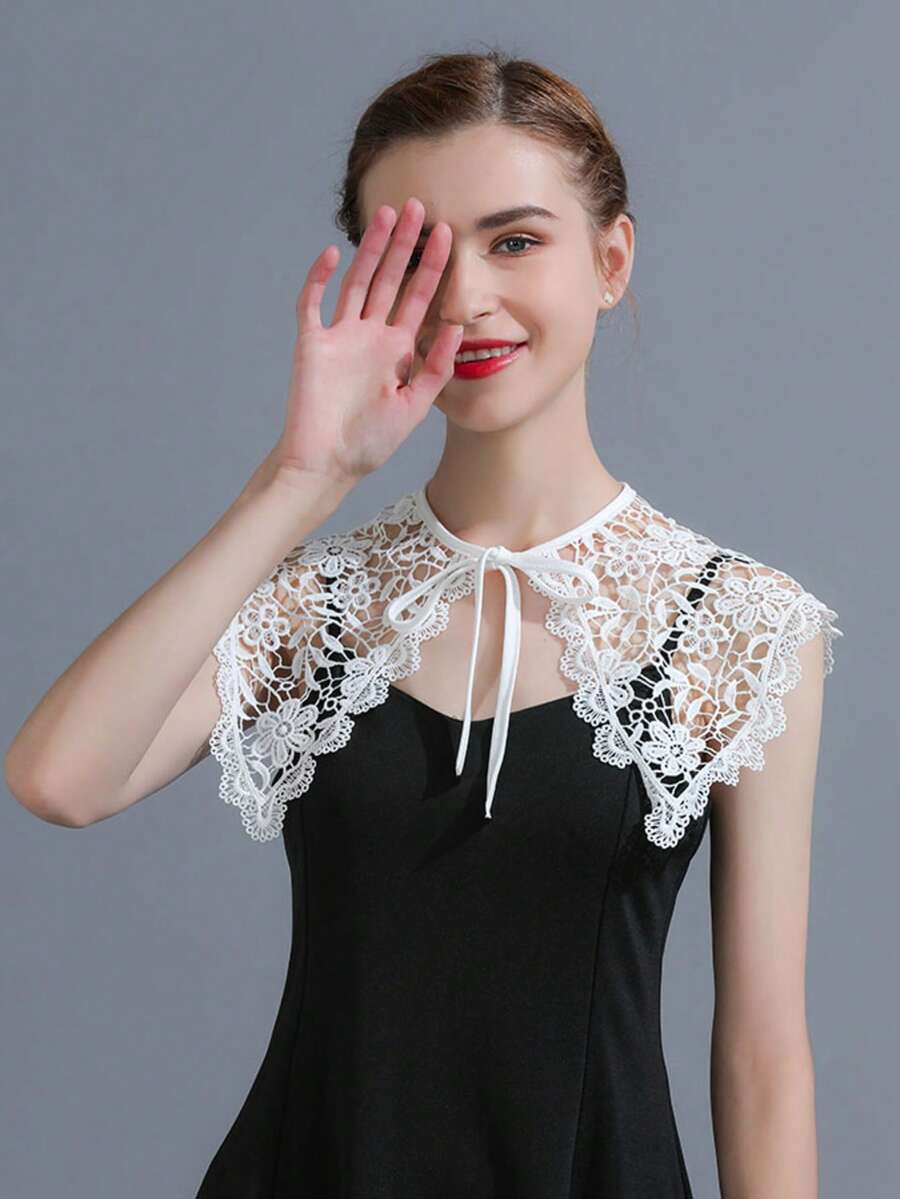 1 pieza Cuello desmontable de encaje floral delicado, versátil para vestidos, camisetas, blusas, look juvenil, atuendo de graduación, discoteca - Multicolor - Ver 1