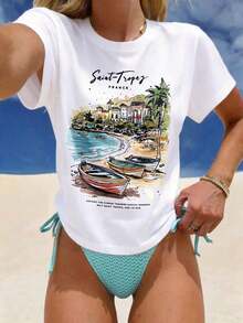 Camiseta gráfica para mujer, camiseta de manga corta de estilo casual y urbano, top de verano lindo camisetas para mujer - Estilo III - Ver 4