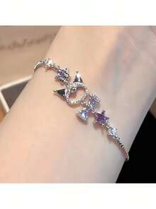 Vòng tay Sanrio Jewelry 1 chiếc đơn giản, thanh lịch, đính đá Cubic Zirconia tổng hợp hình Kuromi, thời trang, đa năng, tinh tế, cao cấp, thích hợp đeo hàng ngày, món quà lý tưởng cho bạn thân. - Nhiều màu - Xem 1