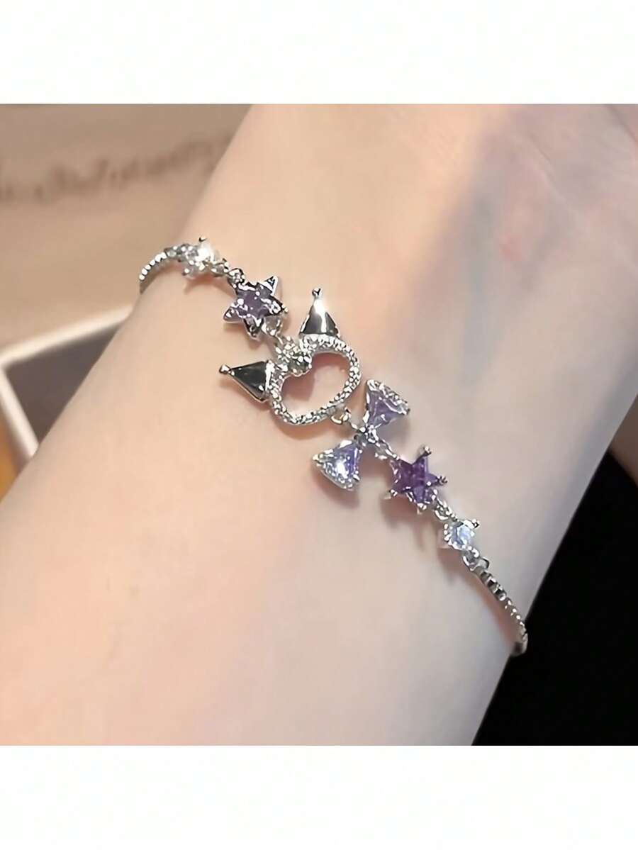 Vòng tay Sanrio Jewelry 1 chiếc đơn giản, thanh lịch, đính đá Cubic Zirconia tổng hợp hình Kuromi, thời trang, đa năng, tinh tế, cao cấp, thích hợp đeo hàng ngày, món quà lý tưởng cho bạn thân. - Nhiều màu - Xem 1