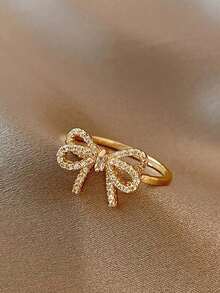 Set de 5 anillos ajustables con diseño de mariposa elegante y de lujo con circonita cúbica, adecuado para uso casual, de fiesta y vacaciones (sin caja de regalo) - Amarillo Oro - Ver 5