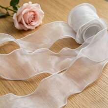 ( 5 Yards/roll ) 5.5cm Wavy Silk Organza Ribbon Bowknot Material Ribbon Hair Adornment Gift Packaging Decorative Lace - Putih - View 7