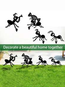 4pcs Set Iron Art Garden Decor Stakes, Black Metal Ant Silhouette Garden Decor, Iron Art Decor, Outdoor Tree Branch Decor, Suitable For Garden, Yard Fence, Windows, Trees, Elegant Lawn And Patio, Fence Decor, Yard Decor. - One Size Fits All - View 6