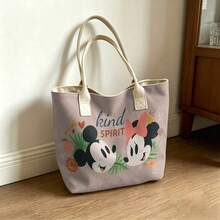 Disney Mickey & Minnie Mouse Tote Bag, Large Capacity Canvas Shoulder Bag, Casual Handbag For Work, School, Shopping, Travel, Daily Use, Home Decoration - Pink - View 2