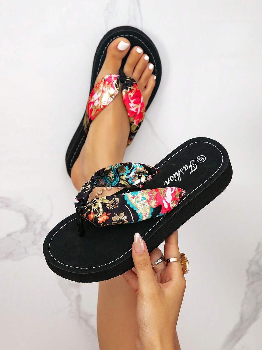 女款時尚優雅經典防滑戶外沙灘輕量透氣夾腳拖鞋,夏季度假必備 - 黑色 - 查看 1