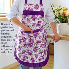 1pc Fashionable Floral Print Apron With Pockets - Ruffled Trim, Oil & Stain Resistant, Easy Clean, Comfortable, Suitable For Cooking, Gardening, Baking, Painting, Etc. - One Size Fits All - View 7