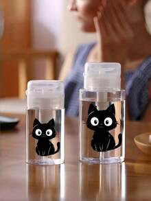 1pc Black Cat Design Pump Bottle, Fragrance-Free Transparent Design, Suitable For Nail Polish Remover, Toner And Makeup Remover, Round Top Design, Hand Wash, Durable, Cosmetic Container, Designed For Beauty Enthusiasts - Multicolor - View 3