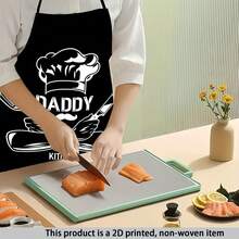 1 "DADDY KITCHEN" Chef-Themed Apron With Black Background And White Chef Hat And Cutlery Design, Perfect For Cooking, Baking, Gardening, And Father's Day Gifts, Kitchen Apron | Chef-Themed Apron | Durable Kitchen Apron - Multicolor - View 6