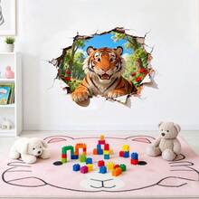 3D Visual Tiger Wall Sticker, Wall Decal For Bedroom, Living Room And Game Room, Realistic Tiger Wall Sticker Design, Natural Art Decoration Wall Sticker, Stylish Broken Wall Tiger Wall Decor For Multi-Room Home Decor, Creative 3D Effect, Applicable Scenarios: Cafe, Bar, Company, Dormitory, Office Wall Decoration, Decorative 3D Visual Tiger Wall Sticker, Home Wall Art Sticker, Natural Forest Landscape Pattern, Vivid Design - Creative Tiger Stickers - View 4
