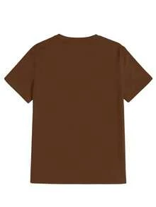 Top de manga corta sencillo, informal y bonito con estampado para niños, ideal para el verano. - Marrón - Ver 2
