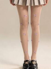 CLAGAINER 3 pares de medias transparentes con estampado de moño, medias transparentes decorativas con moño 3D, medias tipo Lolita dulce, medias transparentes antideslizantes para uso diario de mujeres - Multicolor - Ver 13