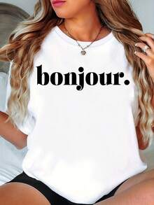 Camiseta con estampado de la palabra "Hola" en francés - Blanco - Ver 6