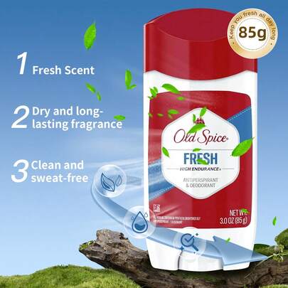  Old Spice 持久清新香体露，1 瓶，85 克，质地柔滑，易于涂抹，持久清新，有效控制异味，男女皆宜，适合日常、通勤和运动使用。