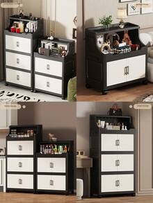 40cm/15.7in - 60cm/23.6in Wide Plastic Storage Cabinet, Multi-Layer Foldable Storage Box, Kitchen Dining Utensil Cabinet, Kitchen Organizer Rack, Living Room Toy Cabinet, Slim Gap Organizer, Kitchen Slim Storage Cabinet, Christmas Gift, Storage Box, Under Bed Storage - Black - View 8