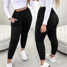 Women's High-Waisted Jogger Pants - Warm, Soft, And Comfortable - 黑色 - 查看 1