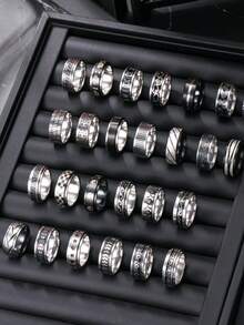 5/8/10/20 piezas Juego de anillos de acero de titanio y acero inoxidable para hombres, múltiples estilos vintage de estilo gótico, anillos geniales, apilables, envío aleatorio - Multicolor - Ver 5