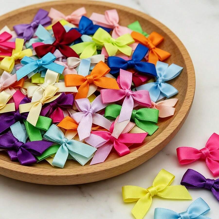 50pcs/Pack 4cm Satin Ribbon Bows, Multi-Color Options, Suitable For Gift Wrapping, Hairclip & Headpiece DIY, Ideal For Back To School And Valentine's Day