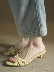 Giày sandal cao gót hở mũi quai dệt kiểu mới mùa hè - Màu vàng - Xem 4