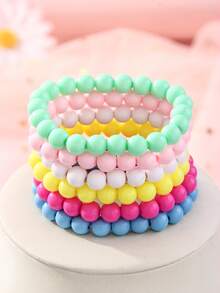 6pcs 8mm Colorful Beaded Charm Bracelets Jewelry Set For Girls, Random Color - Multicolor - View 5