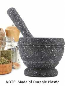 1pc Lightweight Plastic Garlic Press With Granite Pattern - Manual Mortar And Pestle Set For Spices, Chili, And Ginger - Compact Kitchen Grinder Tool - Grey - View 7