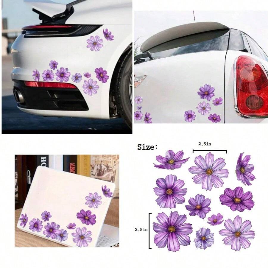 Purple Watercolor Flowers Set For Car Decal Waterproof Vinyl Peel And Stick Window Bumper Body Hood Bonnet Flower Decorative Car Sticker - Purple - View 1